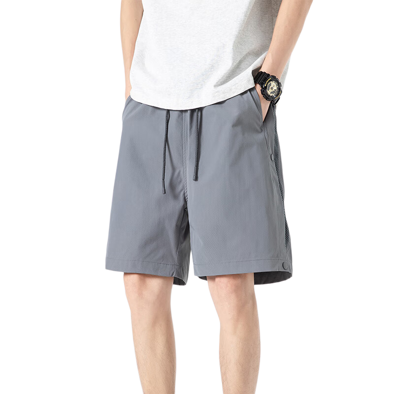 Foss Phil Men's Shorts, Summer Ice Silk Quick-Dry, Casual Loose Breathable Cargo Sports Pants, K007 Moon Shadow Gray, Size L