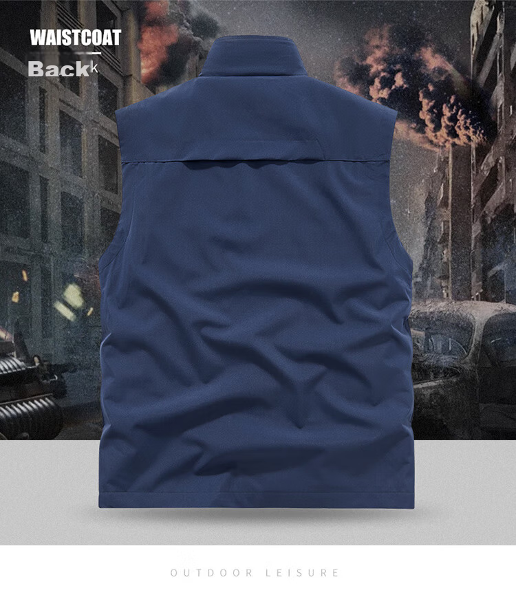 JEEP SPIRIT Men's Outdoor Casual Quick-Dry Vest Blue 3XL Autumn Breathable Simple Stand Collar Photography Jacket 11