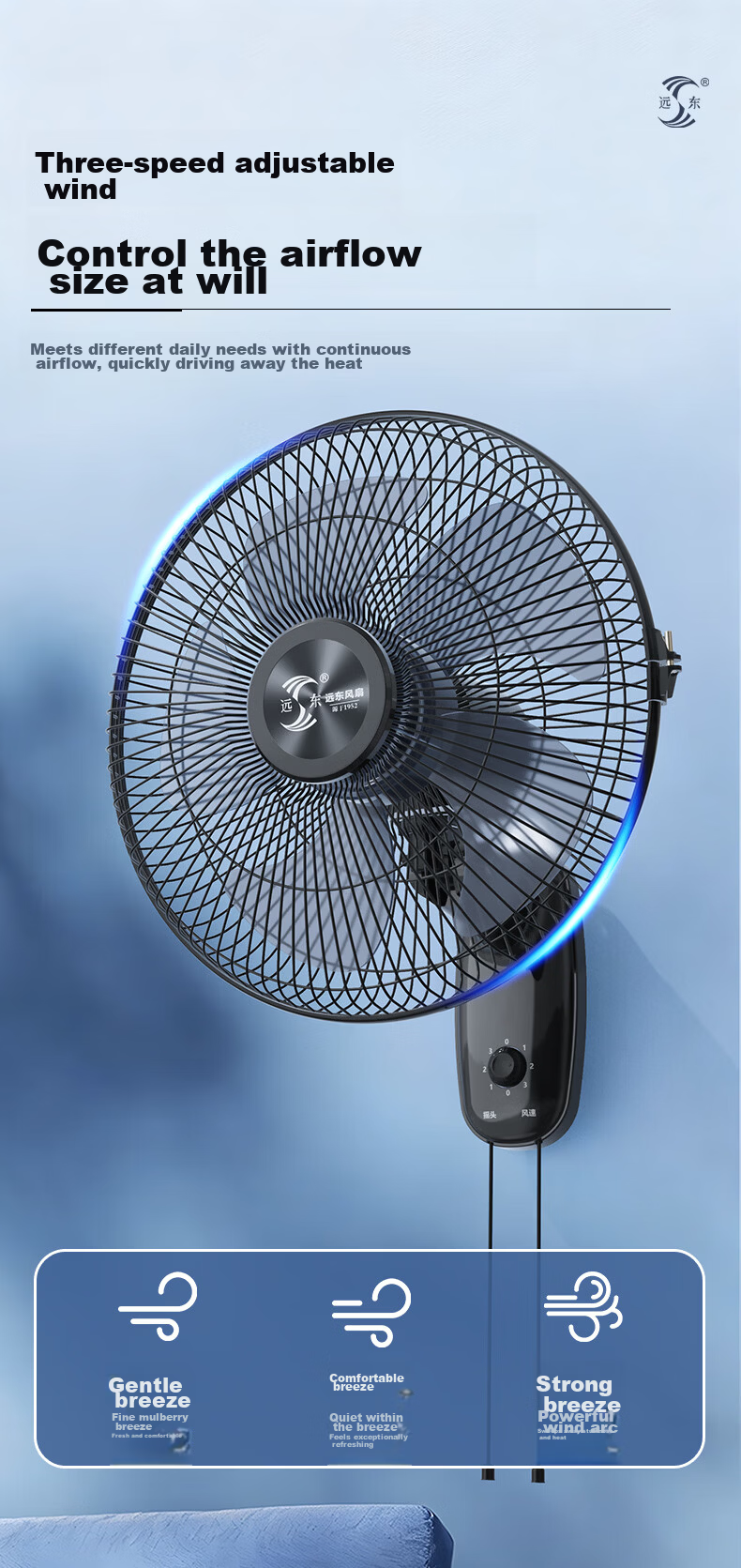Far East Wall-Mounted Oscillating Fan FB1401 Black Five-Blade Industrial Wall Fan for Home Dormitory Restaurant 7
