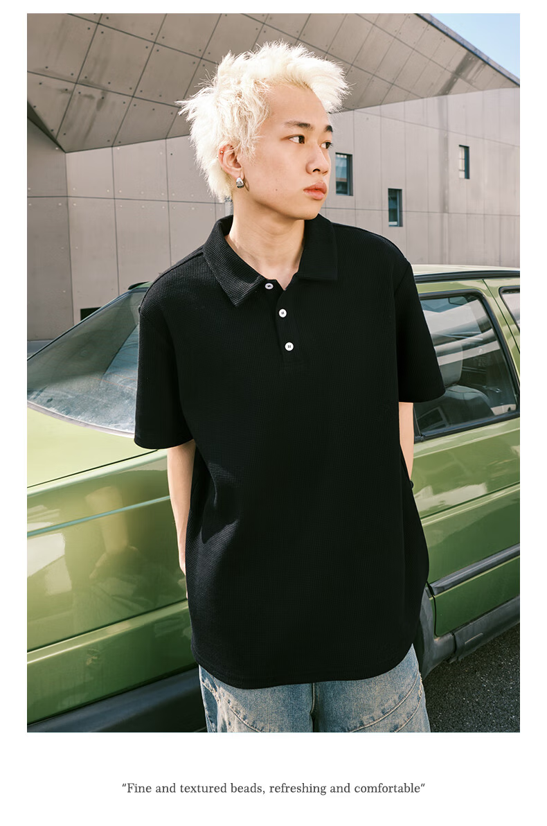 Warrior Men's Summer New Waffle Heavyweight Short Sleeve Polo Shirt Casual Sports T-Shirt White 3XL 12