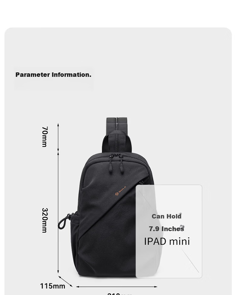 GOLF Lightweight Crossbody Bag Unisex Casual Sports Chest Bag Outdoor Cycling iPad Shoulder Bag Multifunctional Small Backpack 19
