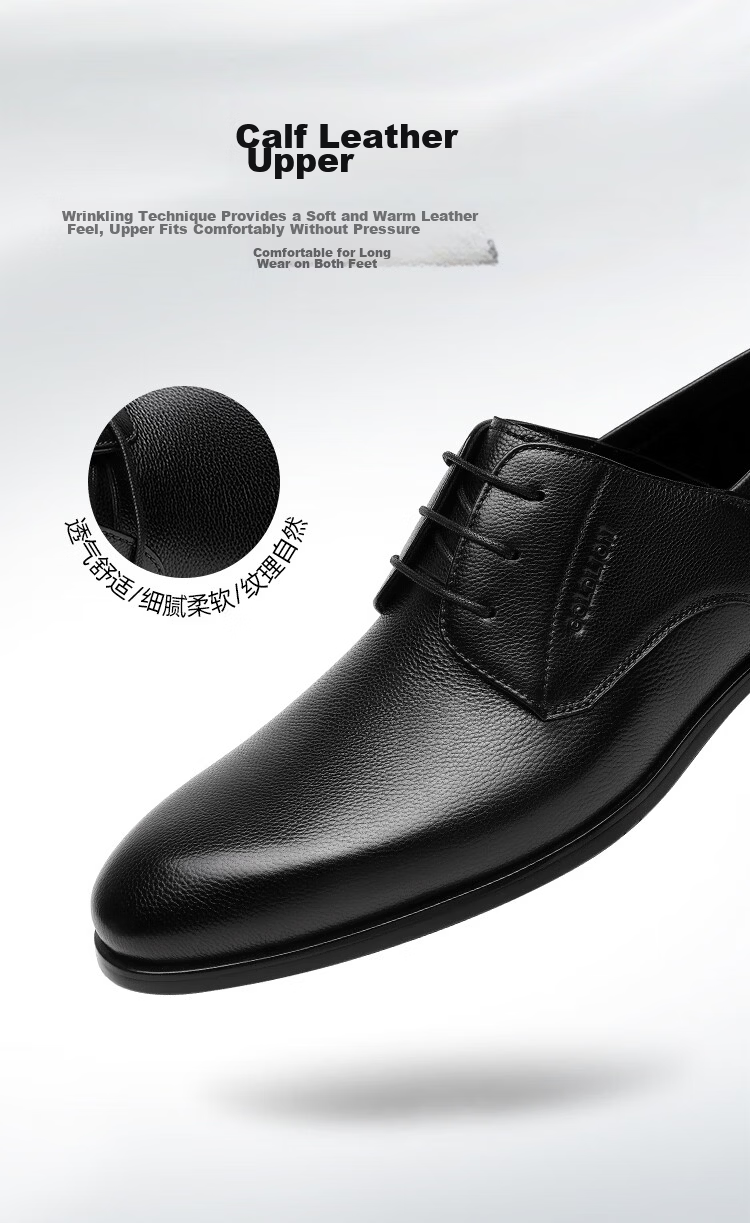 Goldlion Men's Shoes 2026 Summer New Formal Textured Cowhide Comfortable Derby Shoes G521620571AAB Black Size 42 4