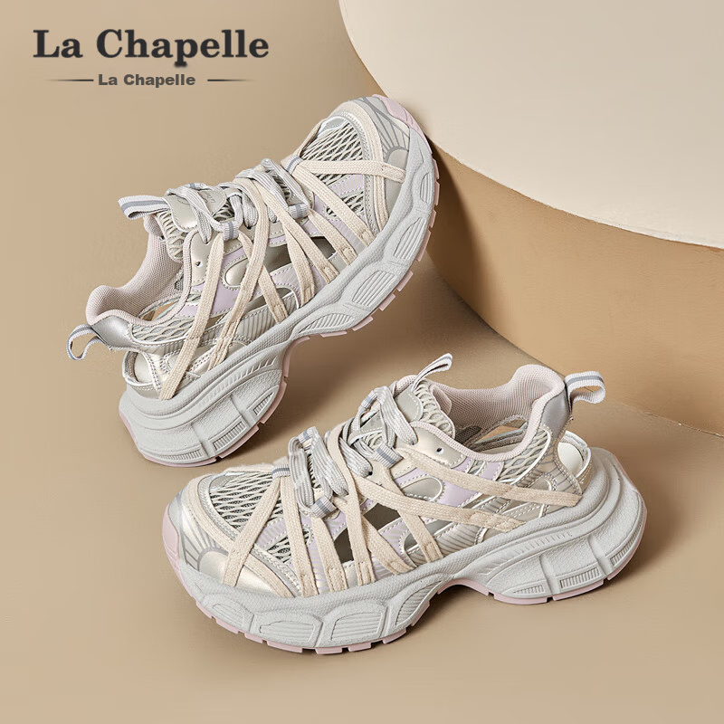 LA CHAPELLE Women's Hollow-out Dad Sneakers Breathable Versatile Thick-soled Casual Sports Shoes MJ222-7 Pink Size 36