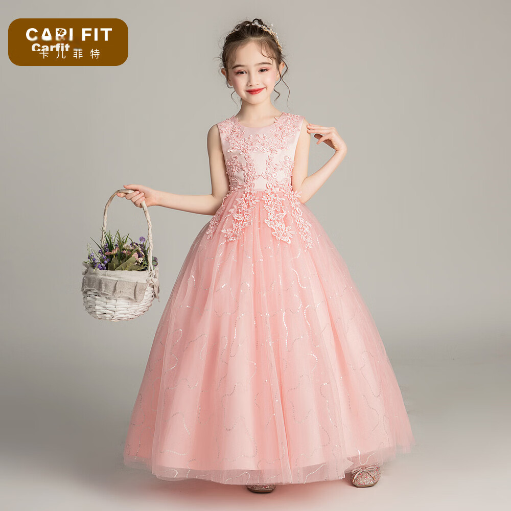 Carfit Girls Summer Princess Dress Puffy Dress Flower Girl Dress Stage Piano Performance Children's Day Navy Blue 170