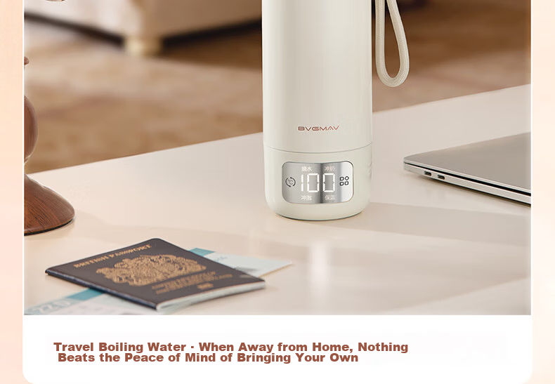 BVGMAV Electric Heated Water Cup Insulated Anti-Scald Travel Electric Kettle 316L Stainless Steel Odorless 1L Large Capacity Constant Temperature Kettle 11