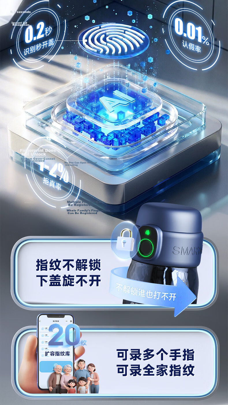 SUPOR Smart Fingerprint Cup Unlock Password Children's Insulated 316L Straw Water Bottle 550mL Galaxy Star Trail 7