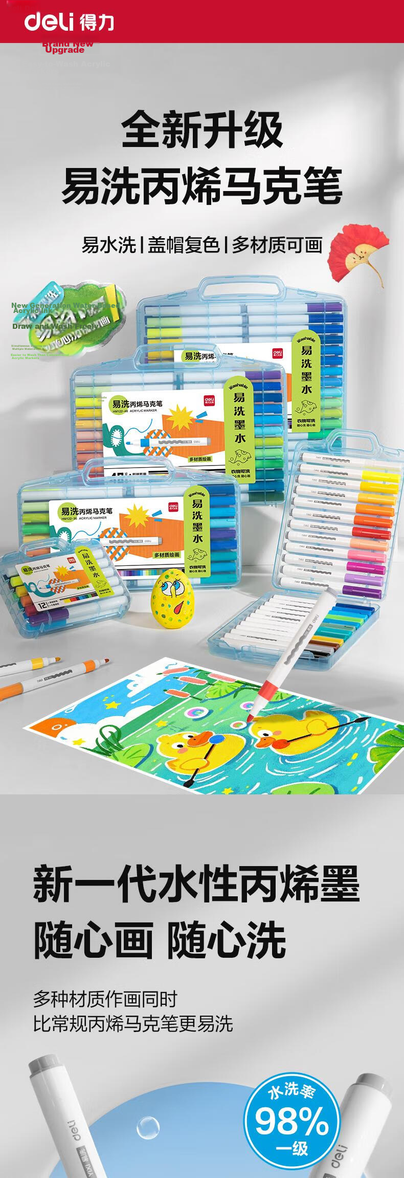 Deli 36-Color Dual-Tip Acrylic Markers, New Year's Graffiti Acrylic Pens, Drawing Pencils, Paint Brushes, DIY Painting Brushes, Boxed Fluorescent Pens, Watercolor Pens, Art Education Graduation Gift 1
