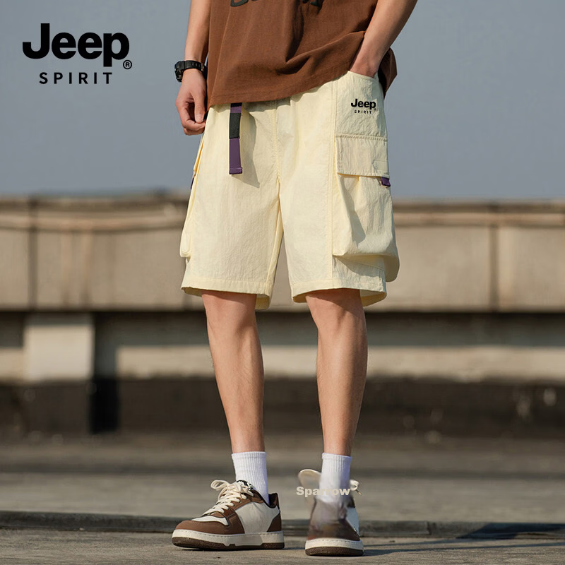 JEEP SPIRIT Men's Shorts 2026 Summer Casual Cargo Loose Fit Knee-Length Pants 006 Beige S