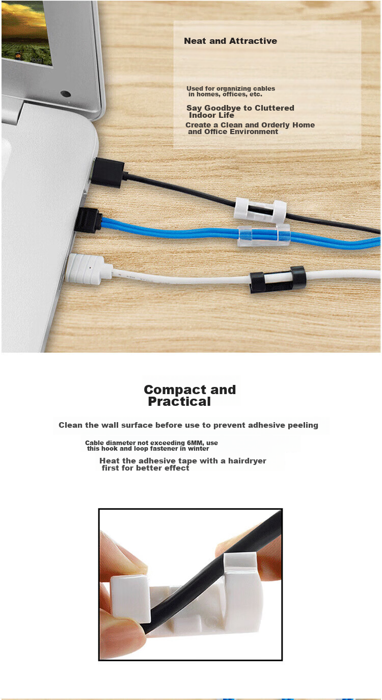 Liantuo Cable Organizer Wire Holder No-Drill Cable Clip Network Cable Concealed Wire Fixing Buckle Data Cable Clip Storage Self-Adhesive Large Size 50-Pack 2