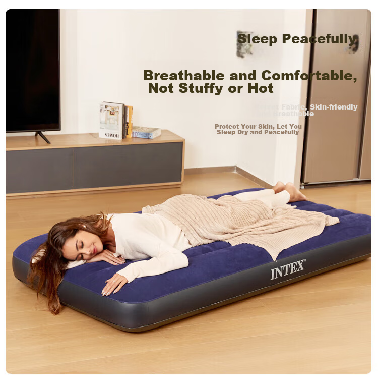 INTEX Single Inflatable Air Bed Portable Home Nap Sleeping Pad Outdoor Tent Moisture-Proof Foldable Mattress 64756N 8