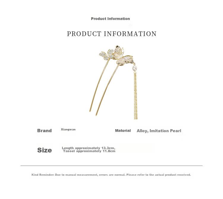 Xiangwan New Chinese Style Butterfly Tassel Hairpin Vintage Elegant Updo Hair Accessory for Women Gold 2