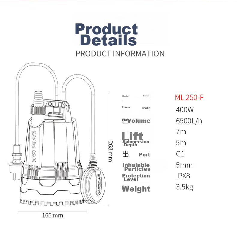 Medas Low Suction Submersible Pump for Rockery Rainwater Fountain Landscape Circulation Small Drainage Pump Water Pump 8