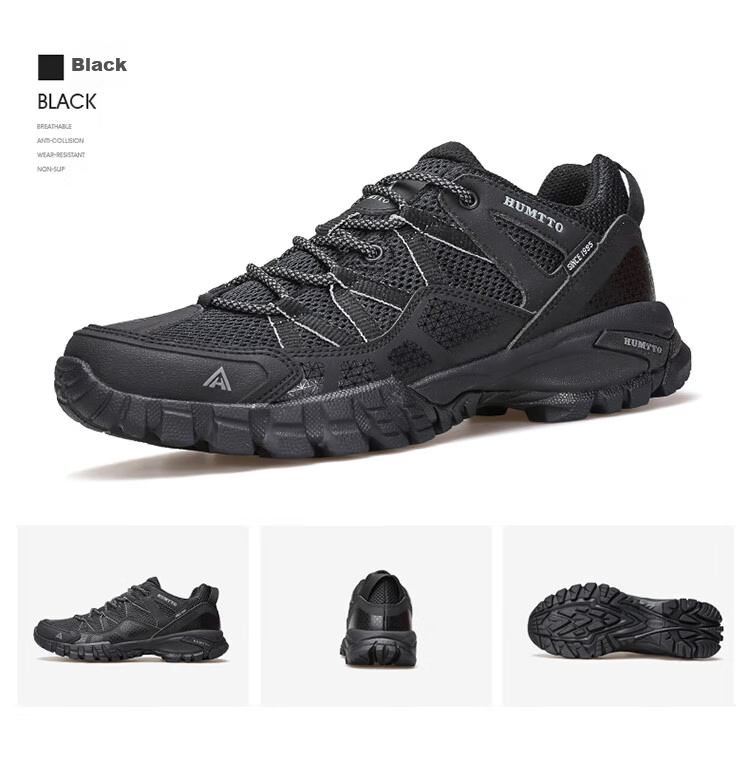 HUMTTO Summer Mesh Breathable Hiking Shoes, Large Pore Breathable Mesh, Men's Outdoor Low-Top Casual Trekking Shoes, Black, Size 40 8