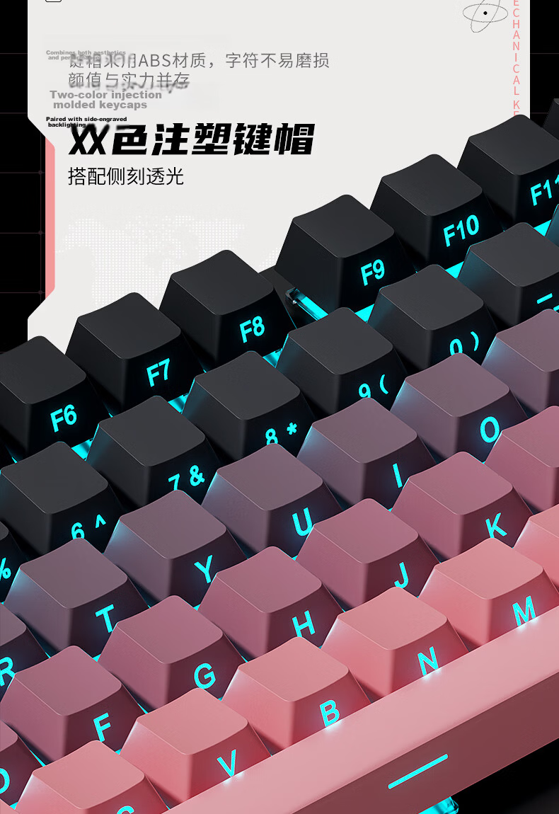 HP GK100S Gradient Side-Printed Mechanical Keyboard Wired 99-Key Gaming Metal Panel Multifunctional Volume Knob Hot-Swappable Full-Key Desktop Laptop Keyboard 3