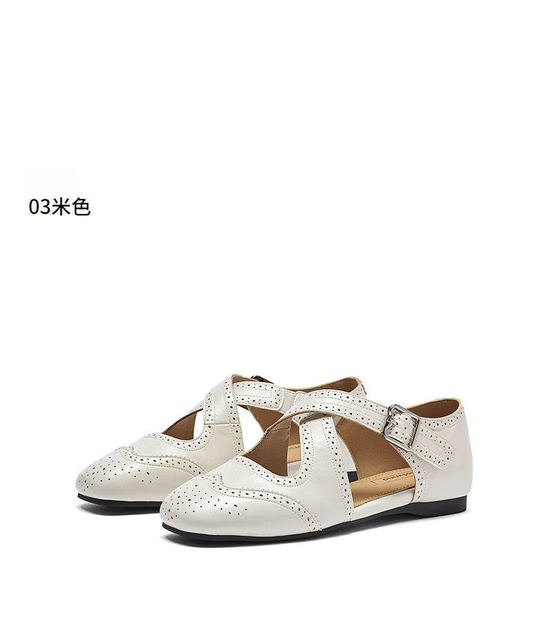Hotwind Hollow Out Flat Mary Jane Ballet Style Women's Shoes 2026 Spring Autumn Retro Vintage Small Leather Shoes 13