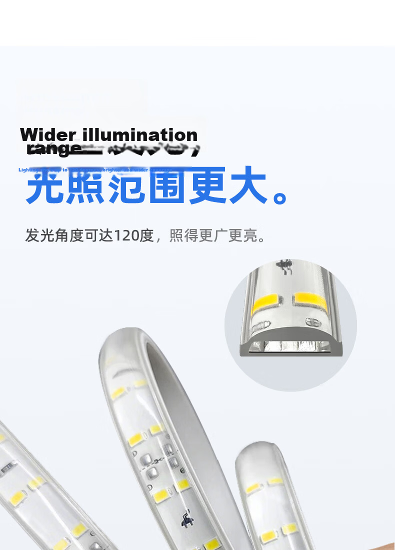 Deyan LED Strip Light 220V High Voltage Outdoor Waterproof Lamp Hotel Villa Project Super Bright Linear Decorative Light Outdoor Lighting 100m White Light [6W-120 LEDs/m] 6