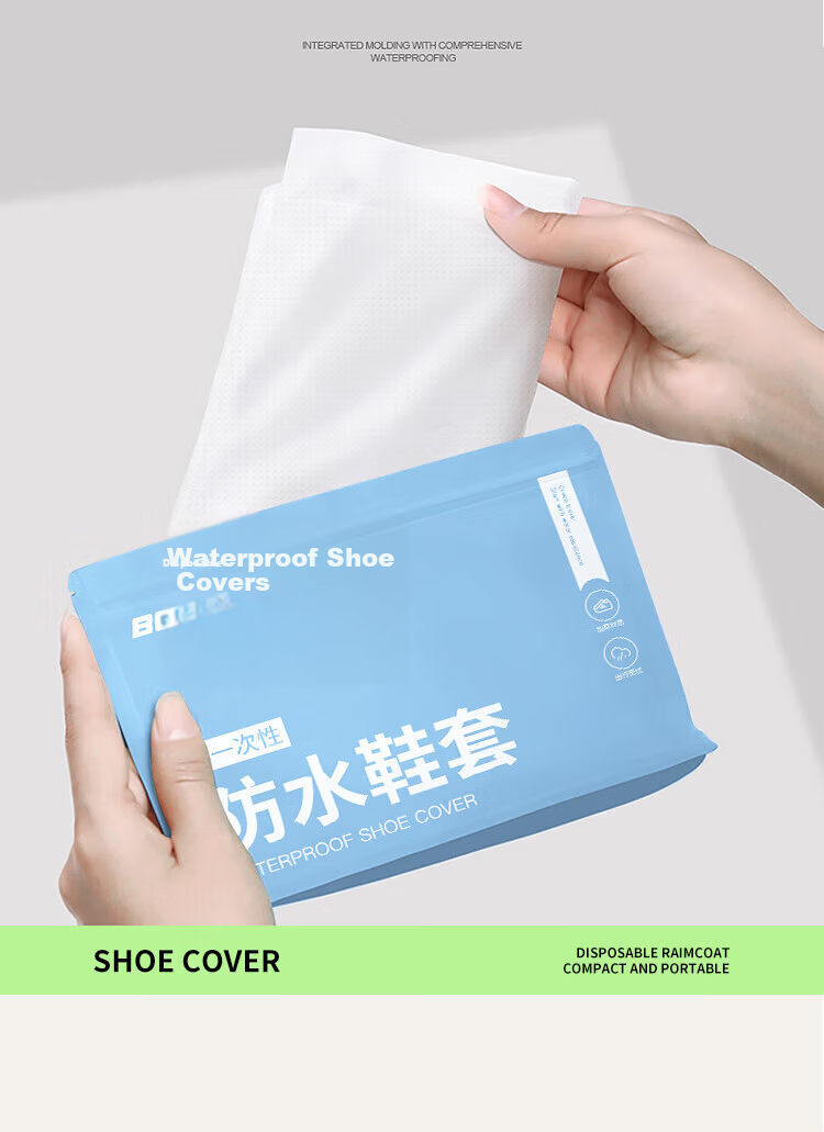 BWNK Waterproof Rain Shoe Covers Thickened Portable Non-slip Wear-resistant White 2 Pairs XXL Size 6