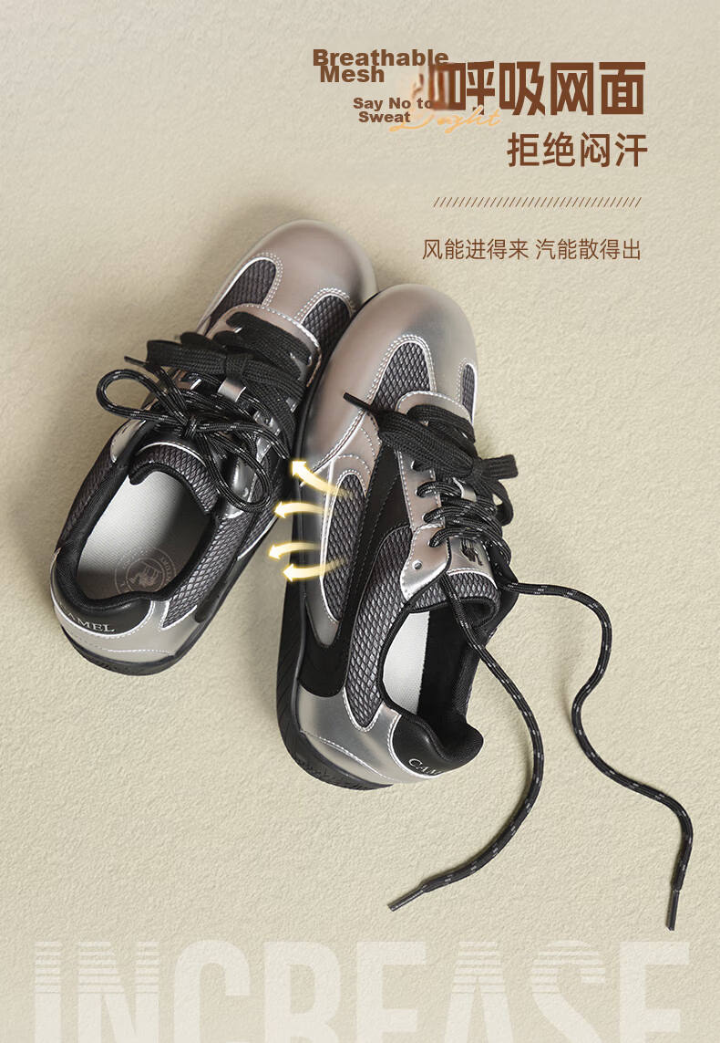 CAMEL Feichi Women's Retro Suede Lightweight Racing Shoes L26S202002 Black/White Size 37 17