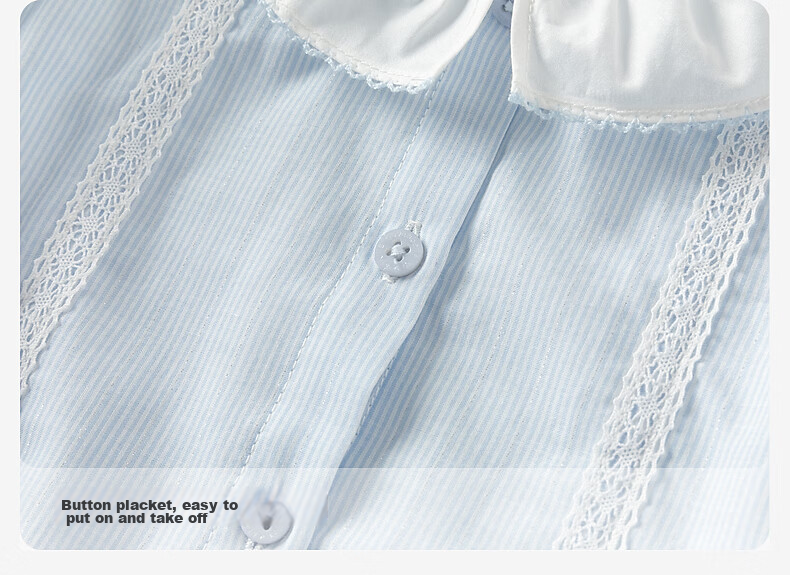 DAVE & BELLA Girls' Short Sleeve Striped Doll Collar Shirt Summer Thin Blue Blouse 7