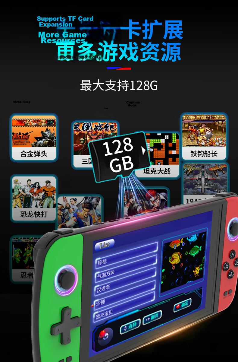 Subor Q900pro Handheld PSP Game Console FC Retro Two-Player Joystick Arcade Children's Game Console Birthday Gift 7-inch Red and Blue 64GB 6