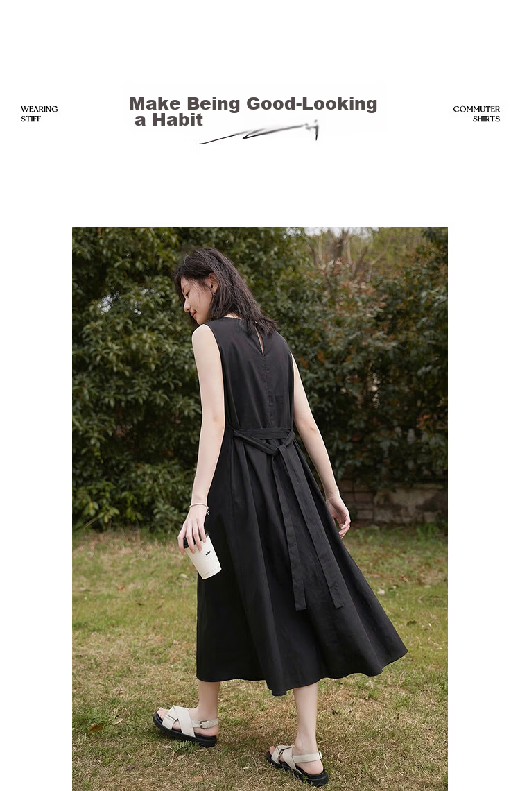 Demana Fresh Cotton Summer Breathable Sleeveless Round Neck Slimming A-Line Dress for Women 13