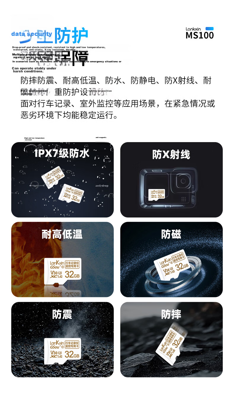 Lankxin 32GB TF (MicroSD) Memory Card C10 U3 V30 A2 100MB/s Read Speed High Durability for Dash Cam/Surveillance Use 9