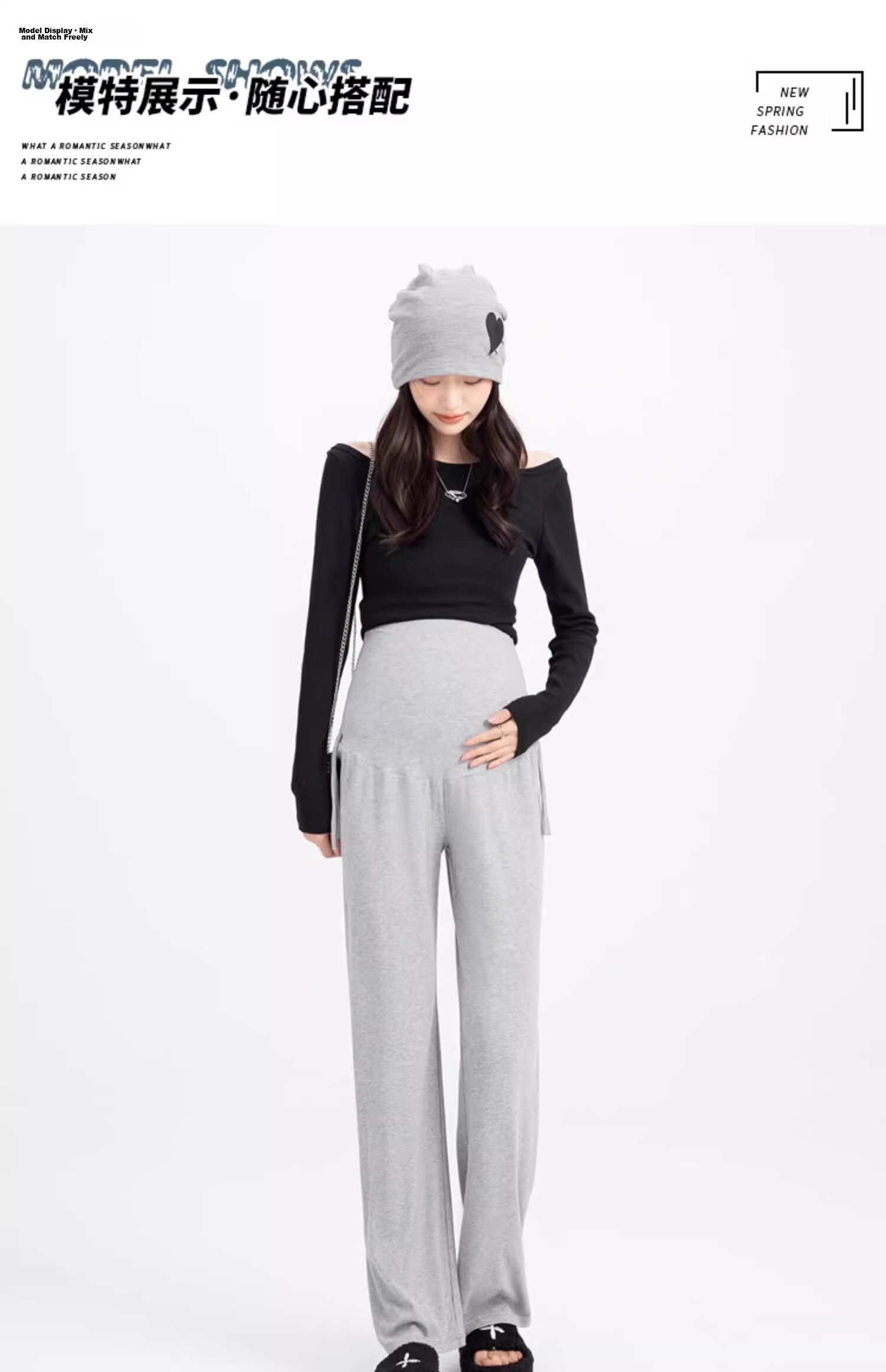 JOYNCLEON Maternity Summer Cotton Wide-Leg Pants Black M Jyk200502 20