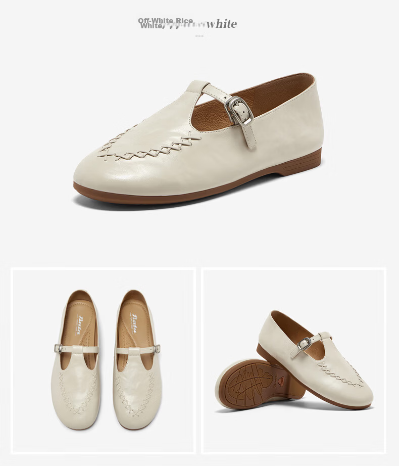 Bata Tassel Mary Jane Loafers Women 2025 Autumn British Lambskin Slip-On AVL11CA5 Off-White Size 37 13