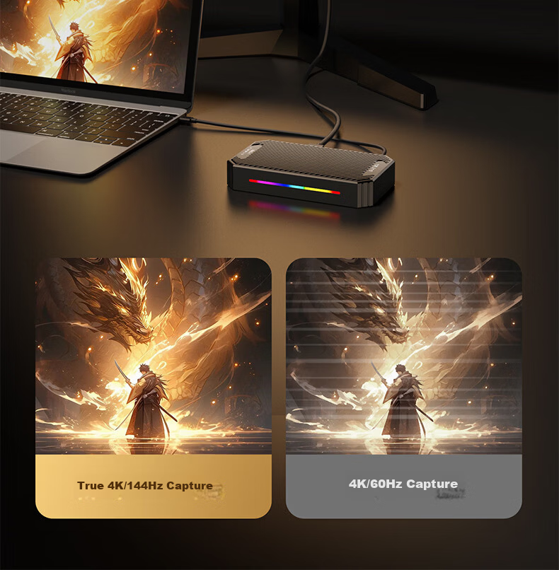 MichenSen HDMI Video Capture Card 4K 144Hz High Refresh DSLR Mirrorless Camera HD Live Streaming Switch/PS5 Apple iPhone iPad Mobile Game Recording Box 6