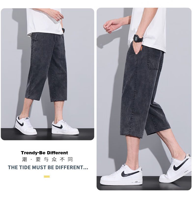 ROMON Tencel Denim Men's Summer Thin Ice Silk Loose Casual Cropped Pants Denim Blue 31 17
