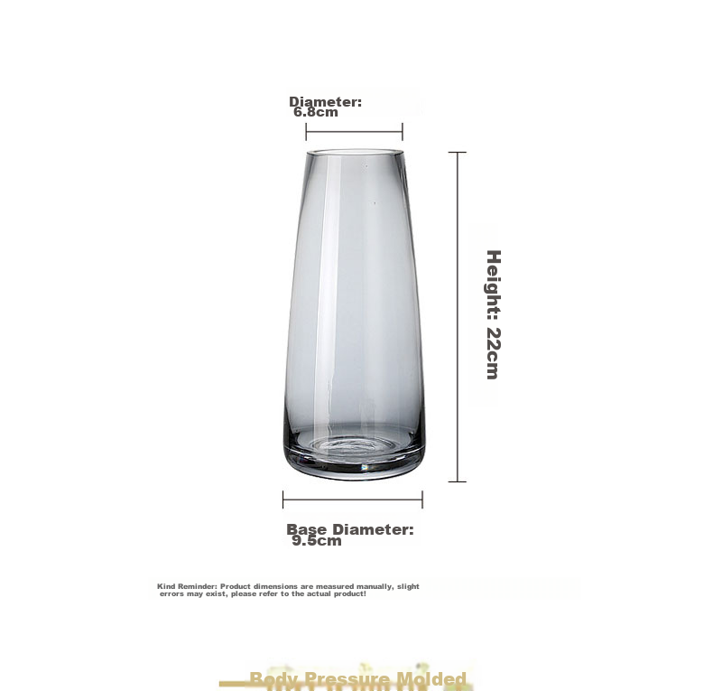 Shengshi Taibao Glass Vase Transparent Water Plant Container Flower Arrangement Vase Living Room Table Smoke Gray 22cm 3