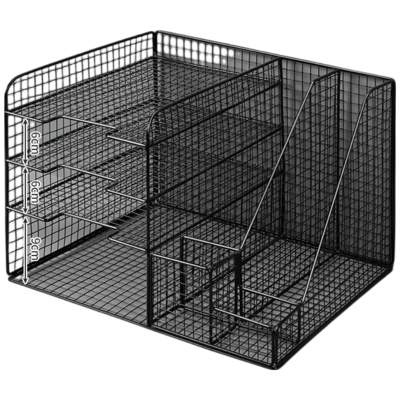 Sijinianhua Office Desk Storage Rack, File Organizer Box, Office Supplies Holder, Desktop Bookshelf, Multi-Layer File Tray, File Folder, Glossy Black - Storage Rack on The Left