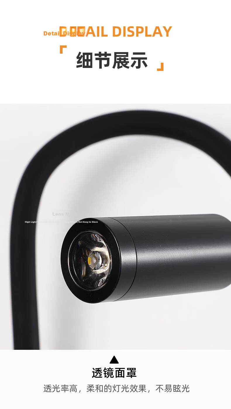 Guan'an LED Flexible Tube Spotlight Bedside Hotel Reading Surface-mounted Wall Lamp Display Cabinet Curved Pipe Light Jingcang Delivery Black 3W Warm Light 7