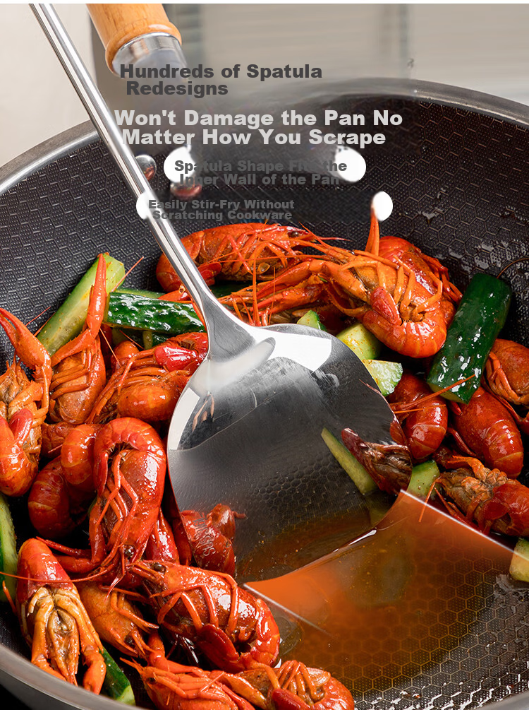 Banwu Life 316 Stainless Steel Mushroom Shovel Food Grade Mushroom Spatula Household Stir Fry Spoon High-end Iron Wok Spatula 15