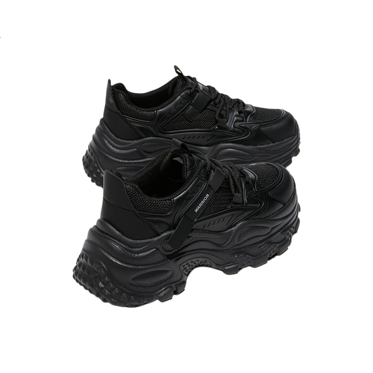 Warrior Thick Sole Dad Shoes 2025 Winter New Women's Small Height Increase Comfortable Casual Sports Shoes Black 38