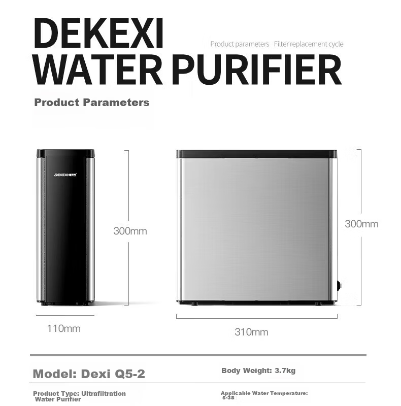 DEKEXI German Water Purifier for Home Kitchen, Pre-Filter for Tap Water, Ultrafiltration Water Purification System, Stainless Steel Water Filtration Device, Faucet 26