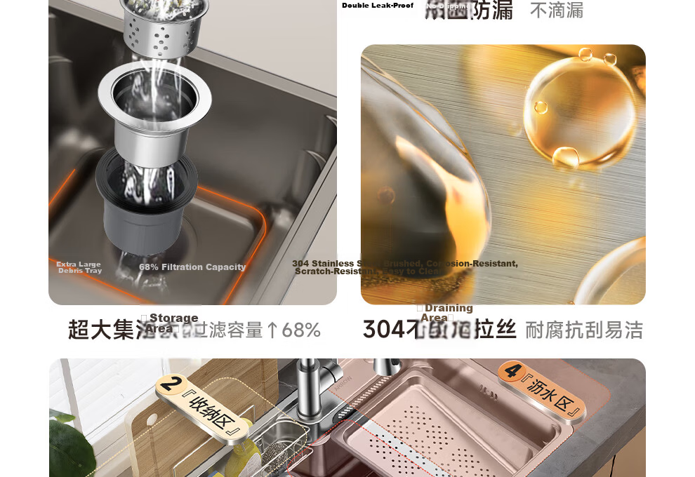 ARROW 0 Coating Treasure Basin Pro Kitchen Sink 304 Stainless Steel Vegetable Washing Basin Waterfall Large Single Bowl Top-Mount and Under-Mount Sink 10
