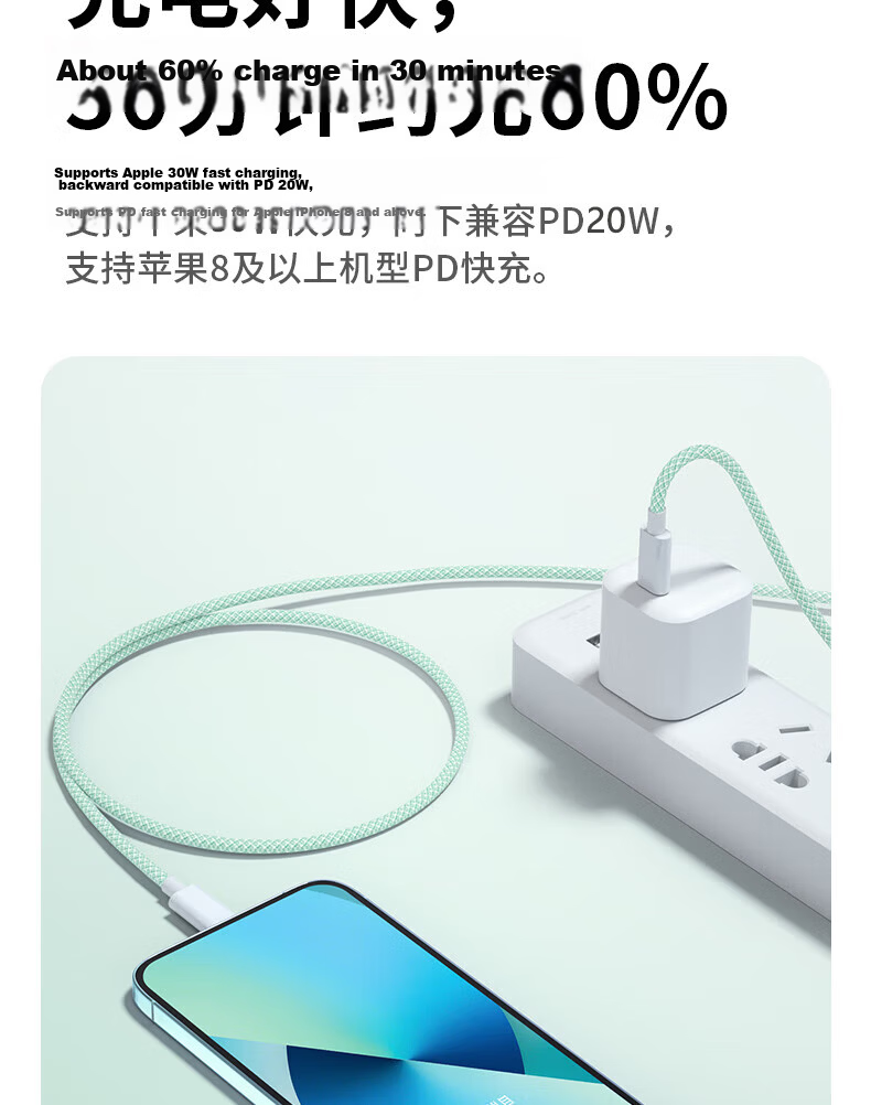 Apple Compatible Type-C Charging Cable PD 30W/20W Fast Charge for iPhone 14/13 Pro Max/12/11/XR/S Smartphones Tablets Car Braided 1.5m Gray 4