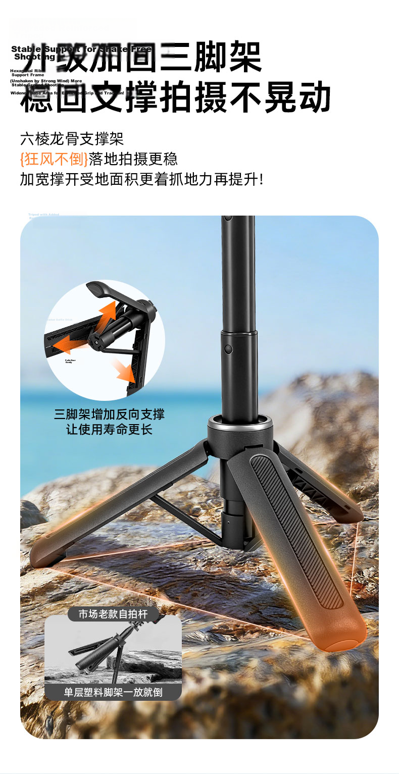 REYGEAK Adjustable Sports Camera Selfie Stick Compatible with DJI Action 5 Pro/4/3, Handheld Pole for Insta360 Ace Pro 2/X5, Osmo 360, GoPro Extension Rod Tripod 6