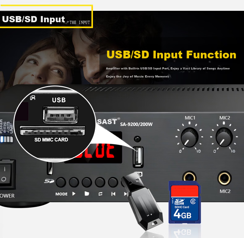 SAST 200W High Power Bluetooth Constant Voltage Amplifier Public Broadcasting Amplifier Ceiling Speaker Wall-mounted Speaker Home Theater System Four-Zone Audio Control 7