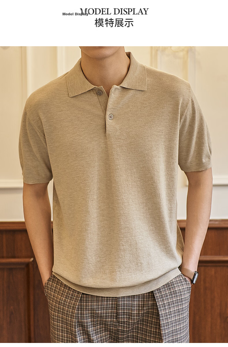 Dingfengbaoluo Vintage Old Coin Style Short Sleeve Men's Summer Luxury Business Polo Knit Casual Shirt KK65 Black 2XL 6