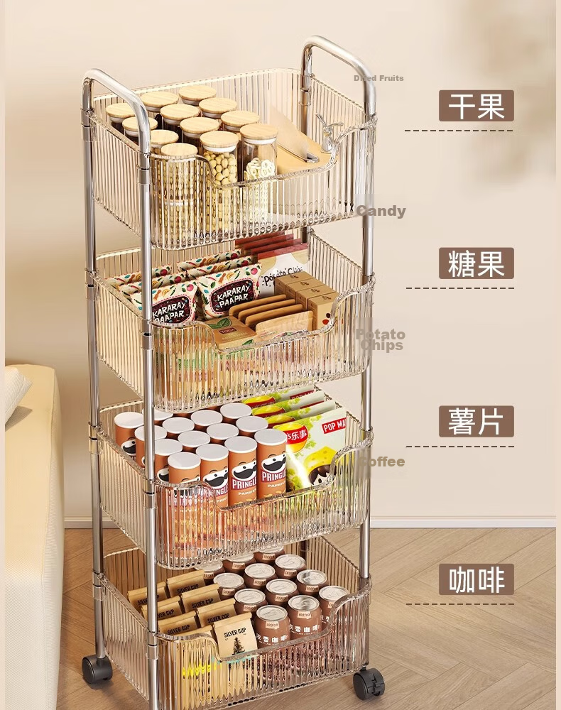 Shunyou Kitchen Storage Rack, Acrylic Floor-Standing Rotating Vegetable Shelf, Storage Rack, Mobile Cart SY-616 4