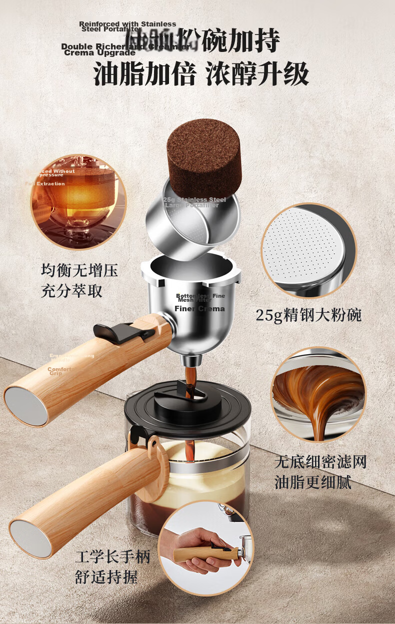 Bear Home Use Italian Semi-Automatic Small 5Bar Pump Pressure High-Pressure Extraction Fancy Espresso Steam Milk Frother All-in-One Latte Coffee Off-White KFJ-A02R2 4