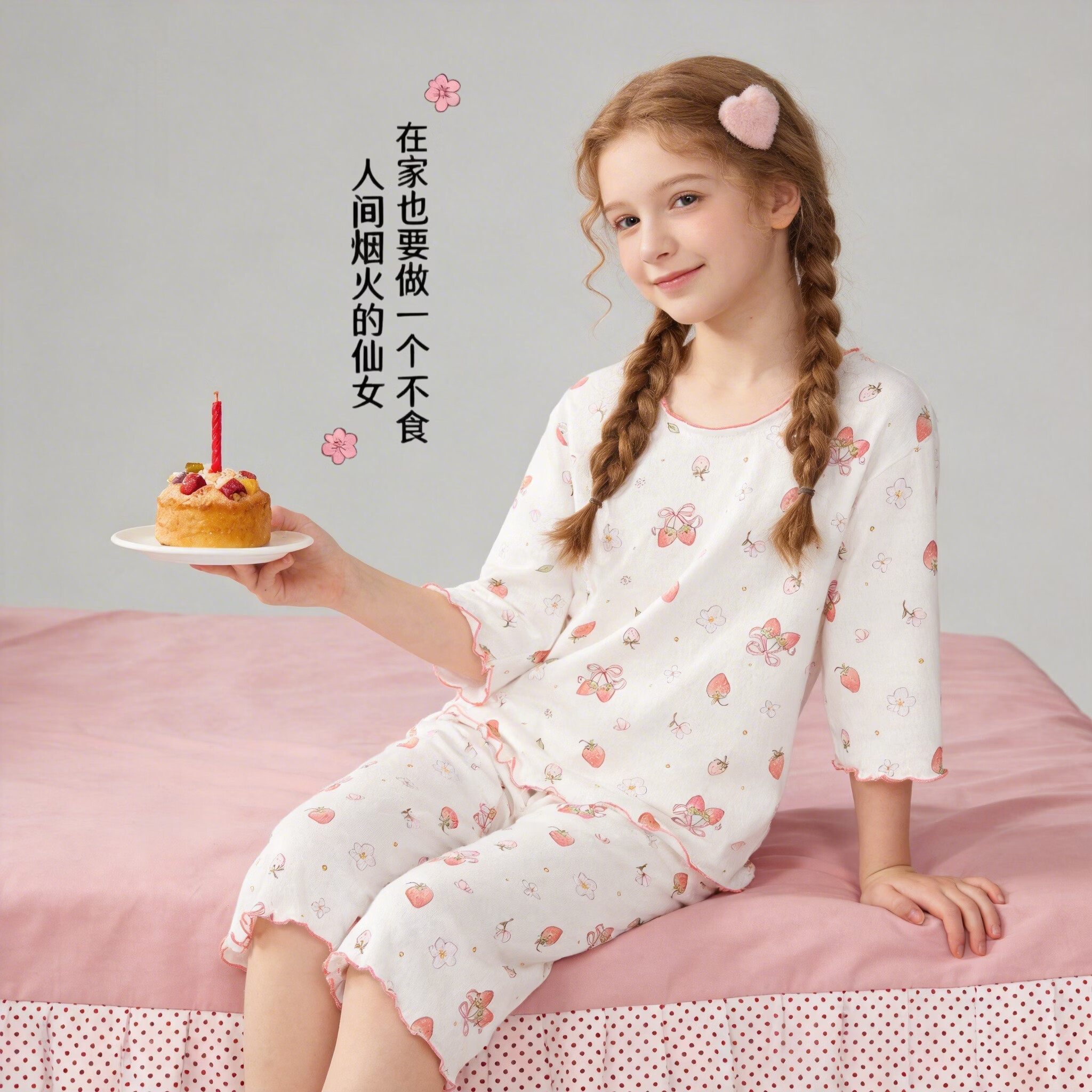 Cotton Girl's Summer Thin 3/4 Sleeve Pajama Set, Pure Cotton Mesh Air-Conditioned Homewear for Older Children and Teens