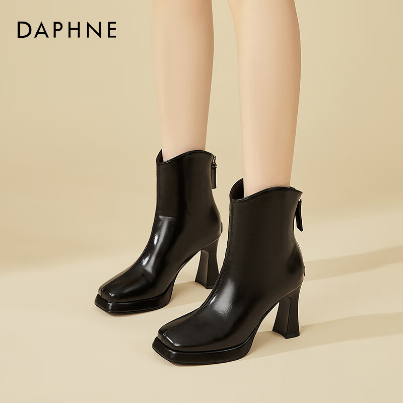 Daphne Fashion Chunky Heel High Heel Ankle Boots Women Winter Fleece Lined Fashion Boots French Style Slim Boots Black 37