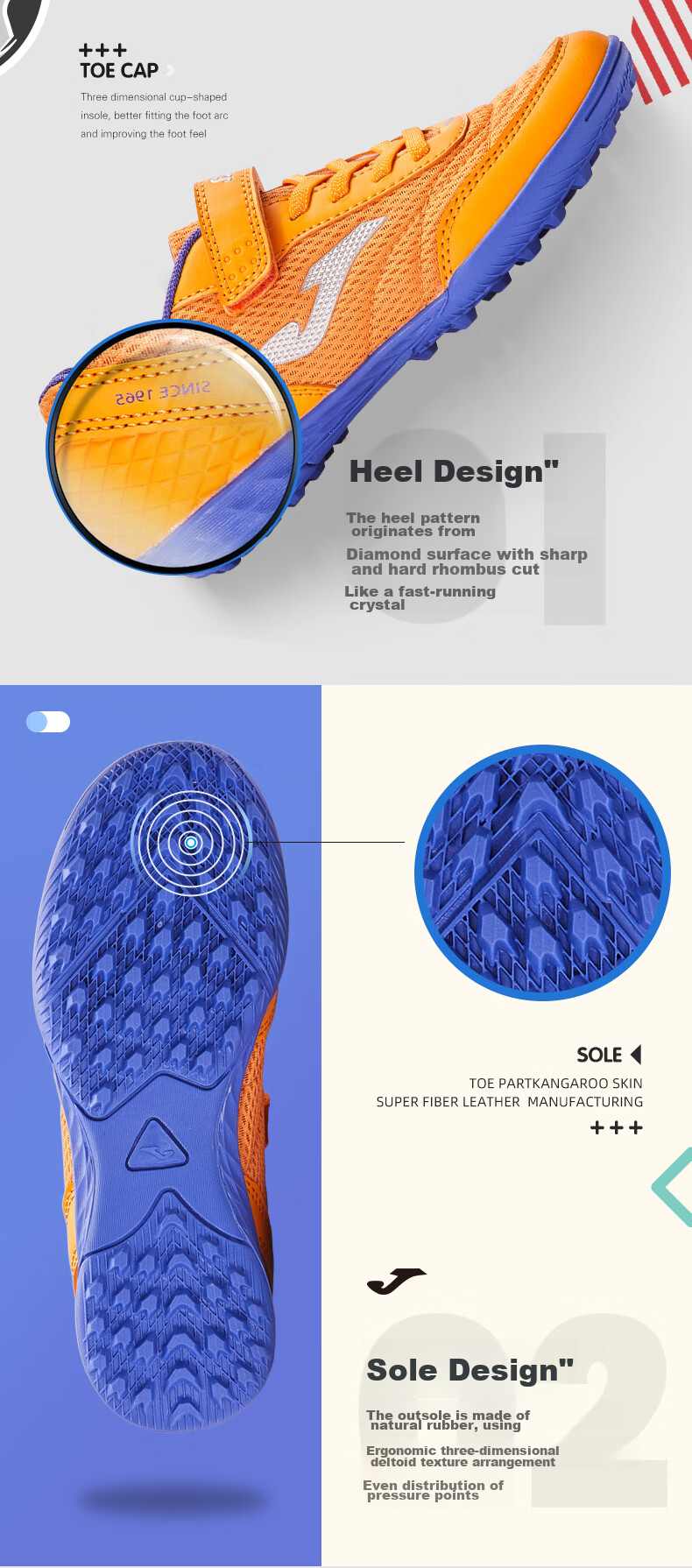 JOMA Soccer Shoes for Children TF Turf Cleats Boys Girls Youth Breathable Mesh Velcro Training Shoes Royal Blue Size 36 3