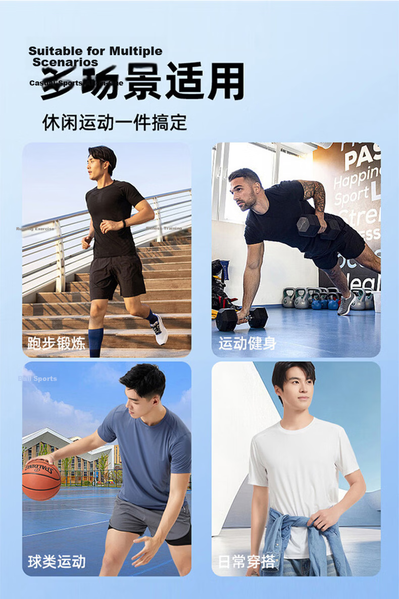 Langsha Men's Short Sleeve T-Shirt Summer Mesh Breathable Quick-Dry Ice Silk Running Sportswear Top 10