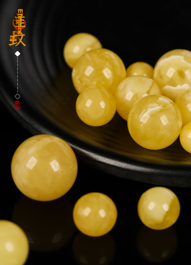 OUCERNY Old Amber Loose Beads Full Honey Amber Yao Flower Chicken Oil Yellow Round Beads 7mm Buddhist Prayer Beads Accessories 4