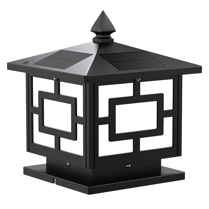 Intelamp Solar Fence Post Light, Outdoor Garden Light, Villa Garden Exterior Waterproof Pointed Top Chinese-Style LED Column Light