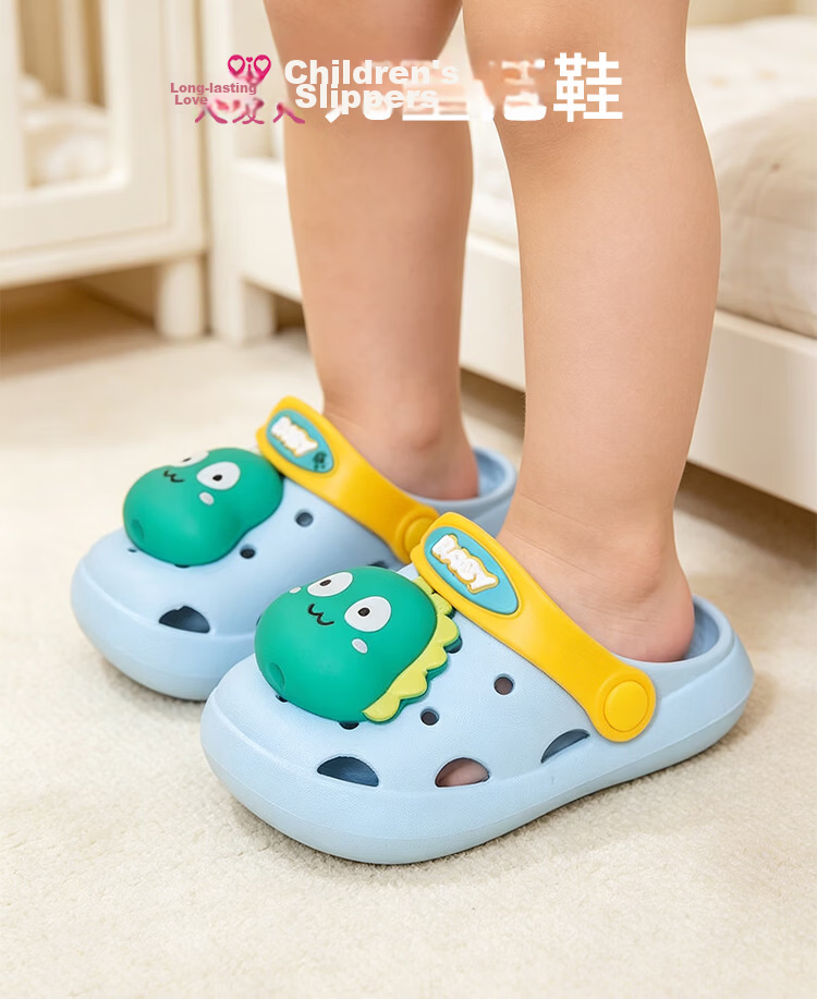 9i9 Kids Summer Soft Sole Non-Slip Cartoon Dinosaur Clogs Boys Girls Dual-Wear Beach Sandals B58 Blue Size 32-33 1